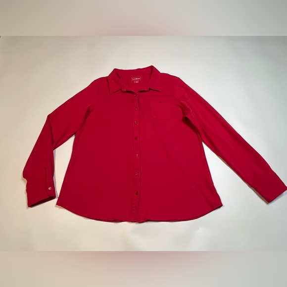 L.L. Bean Women's Vintage Cotton Collared Long Sleeve Shirt Red Button-Up Size L - Picture 1 of 8